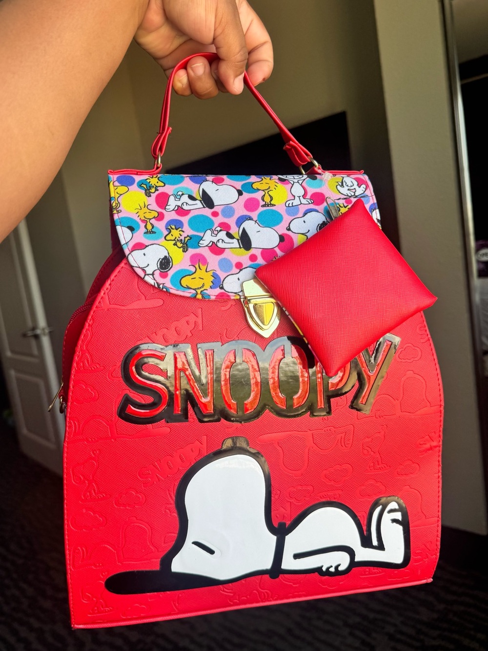 Snoopy Red Top-Handle Backpack Purse